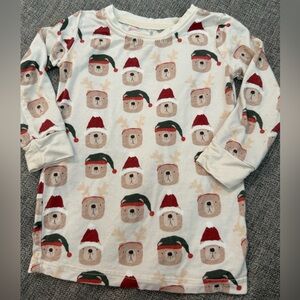 Little One Shop Holiday Bear Print Long-Sleeve Pajama Top Cream/Red/Green 12-18m
